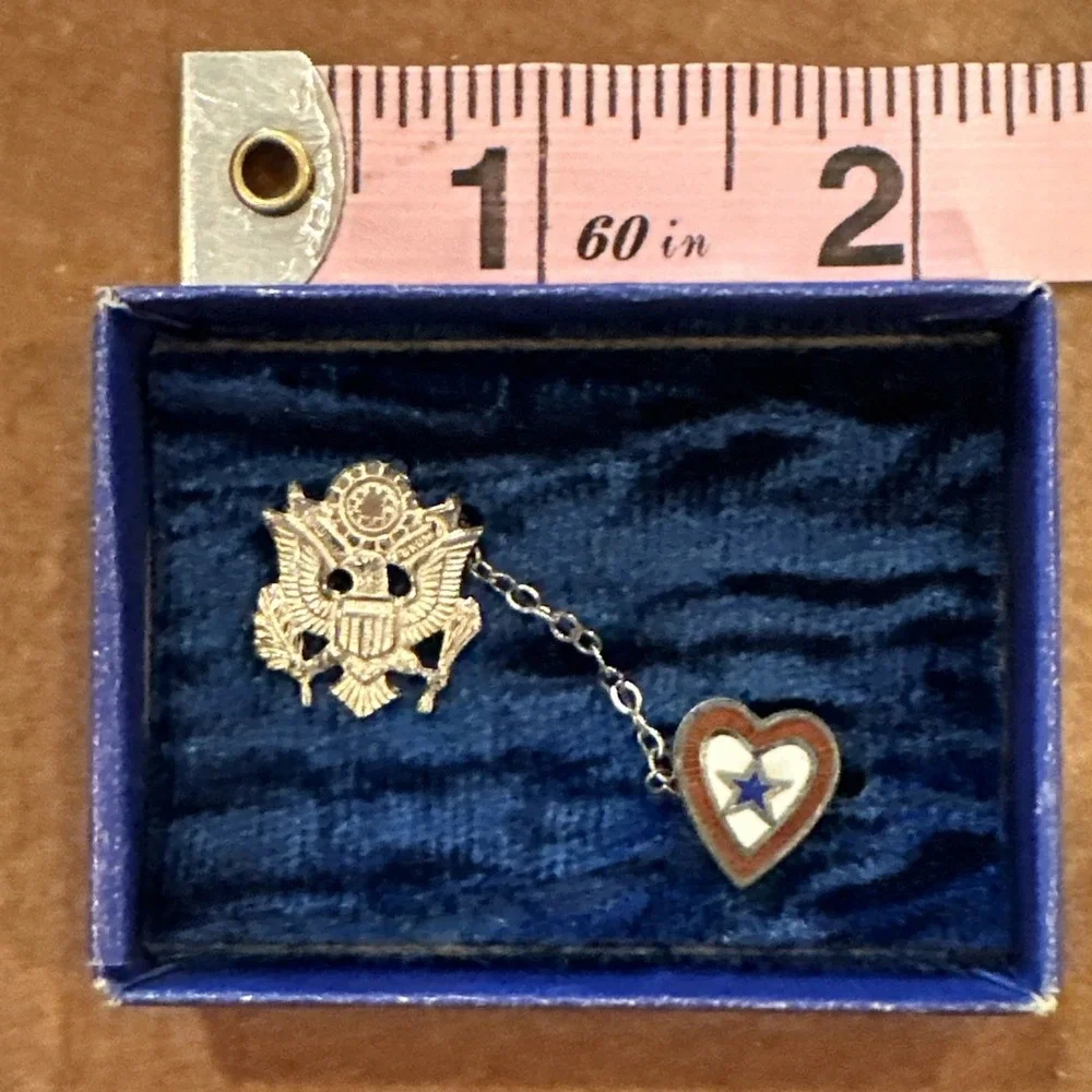 NIB World War II US Army Insignia Pin Sterling Enamel Blue Star Sweetheart Badge